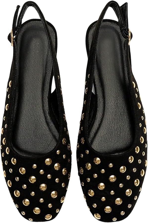 Women's Studded Slingback Flats Closed Toe Low Heel Ballet Flats Casual Party Cap Toe Dressy Shoe... | Amazon (US)