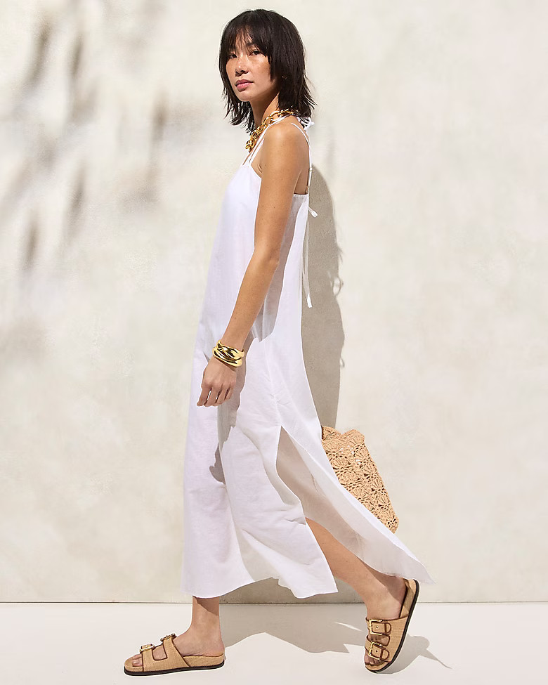 Linen-cotton blend tie-back midi dress | J. Crew US