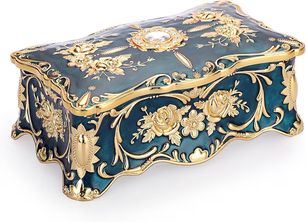 Hipiwe Vintage Jewelry Box with 2 Layer Gorgeous Trinket Storage Box, X-Large Metal Jewelry Box D... | Amazon (US)