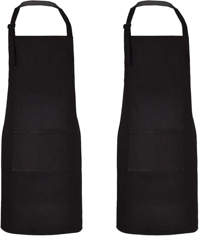 2 Pack 100% Cotton Cooking Aprons with Pocket, Black Kitchen Aprons with Adjustable Neck Strap, B... | Amazon (US)
