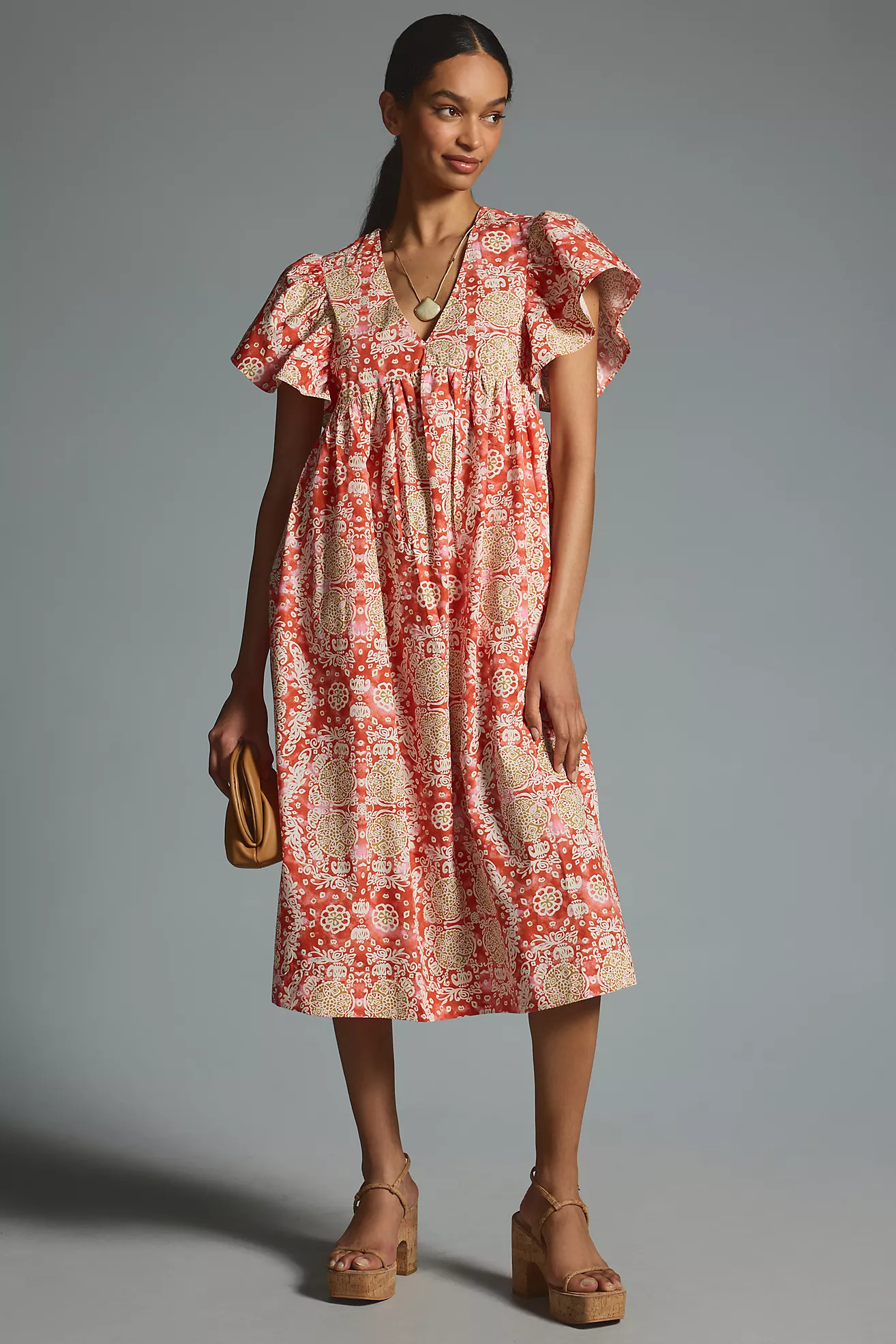 Maeve Printed Flutter-Sleeve Babydoll Dress | Anthropologie (US)