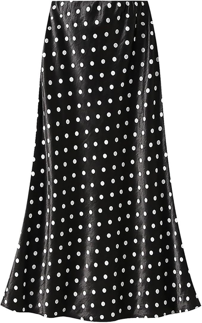 CORIRESHA Women's Elegant Polka Dot Skirt Elasticized Waistband Flowy Maxi Satin Skirt | Amazon (US)