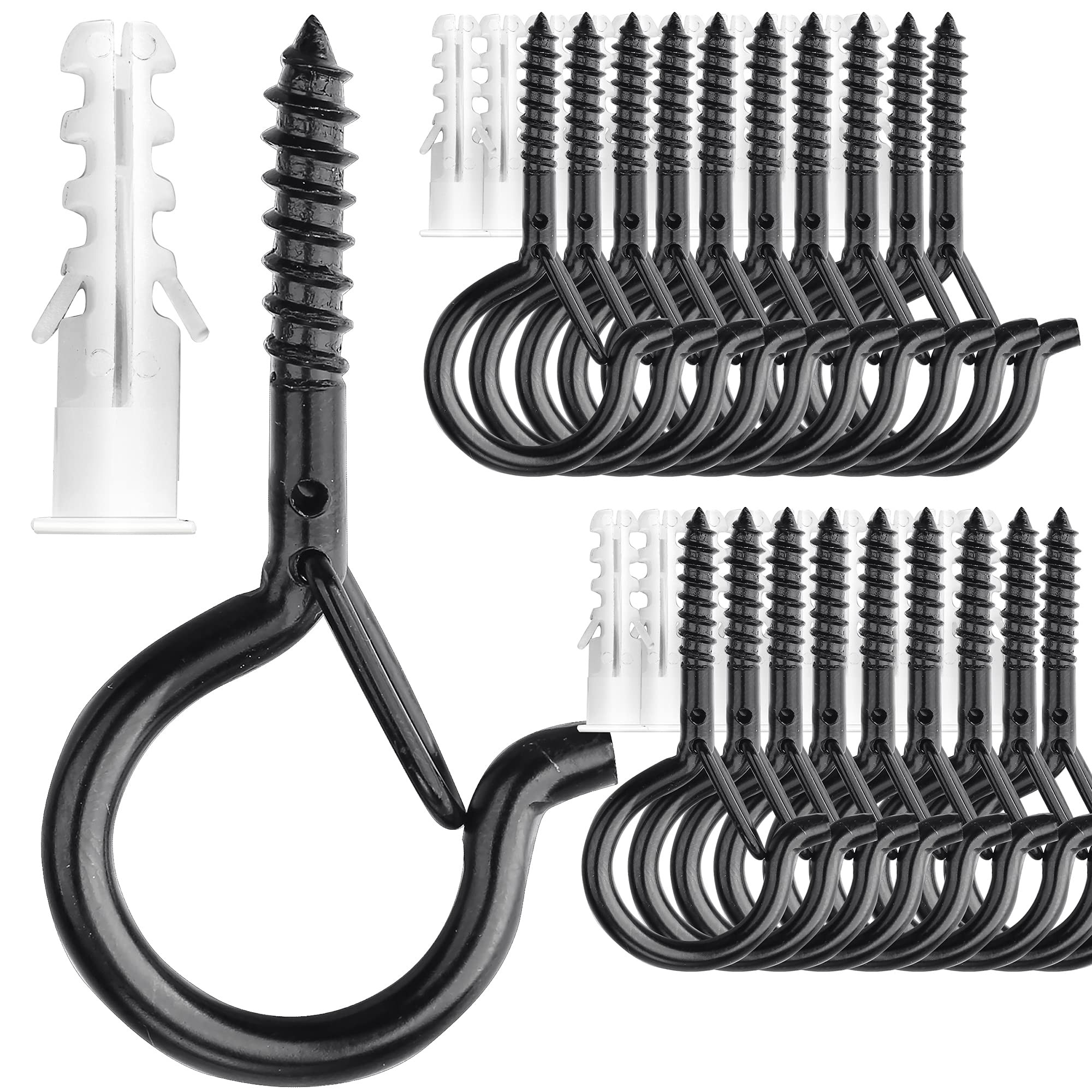 PlusRoc 20 Pack Screw Hooks for Hanging Plants Outdoor Lights, Heavy Duty 2.2 Inch Black Eye Hook... | Amazon (US)