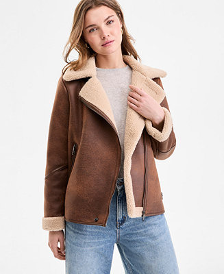 Women's Asymmetric Faux-Shearling Coat | Macy's