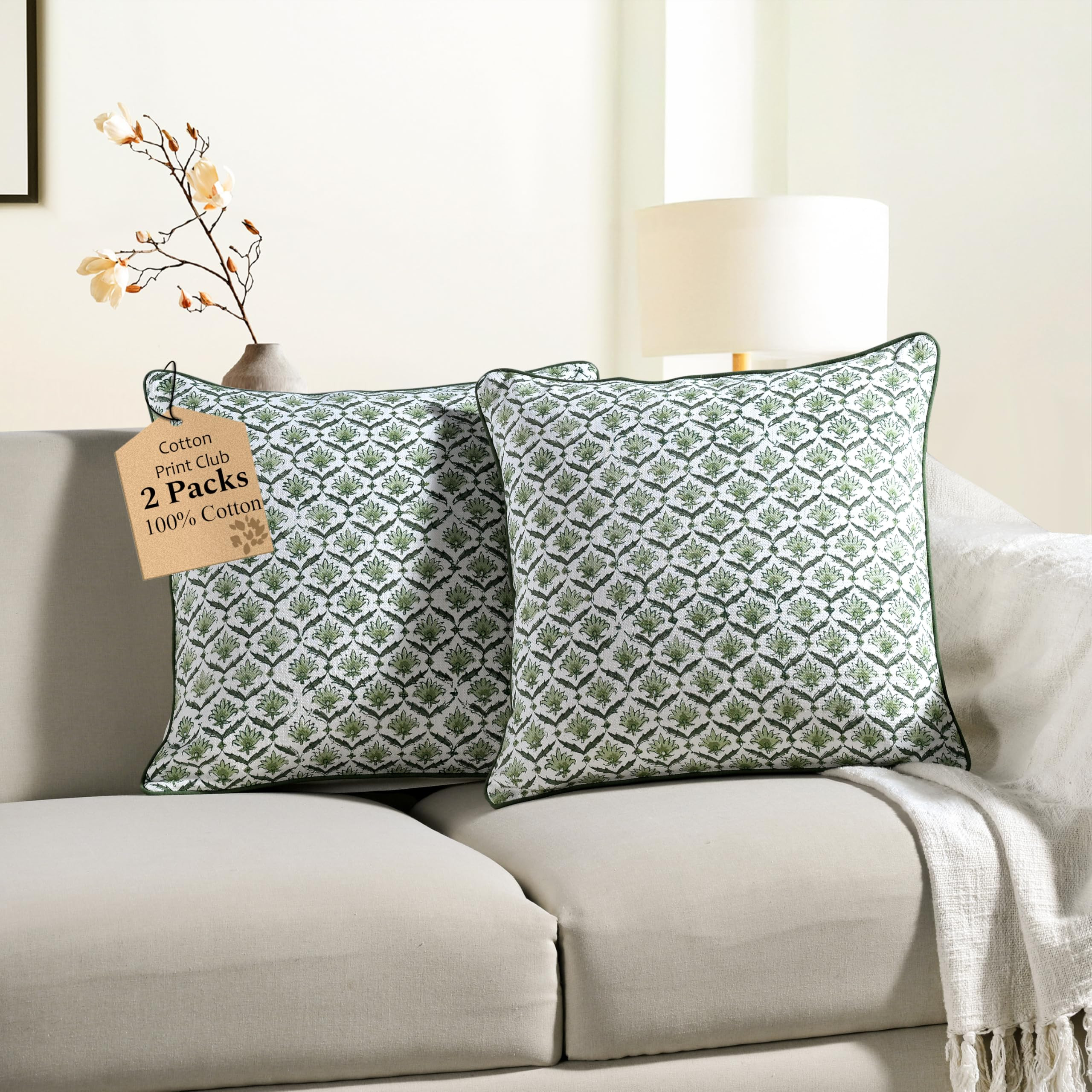 CPC Throw Pillow Covers for Couch, 20x20 Inch Decorative Couch Pillows for Living Room, 100% Cott... | Amazon (US)