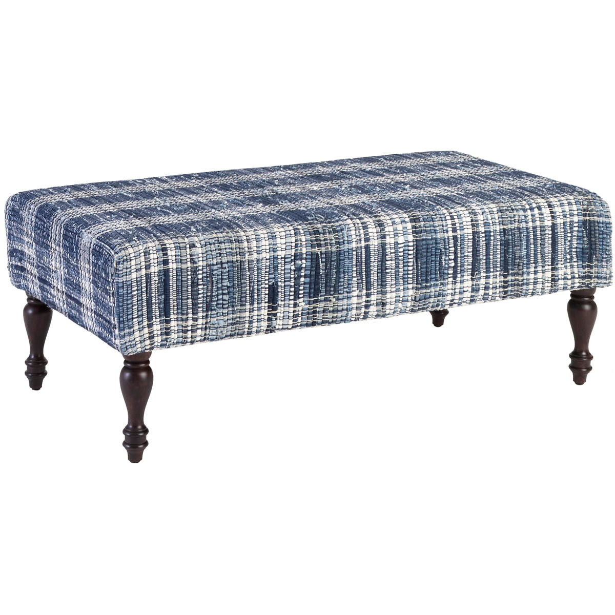 Denim Plaid Turned Tobacco Leg Rug Ottoman | Annie Selke