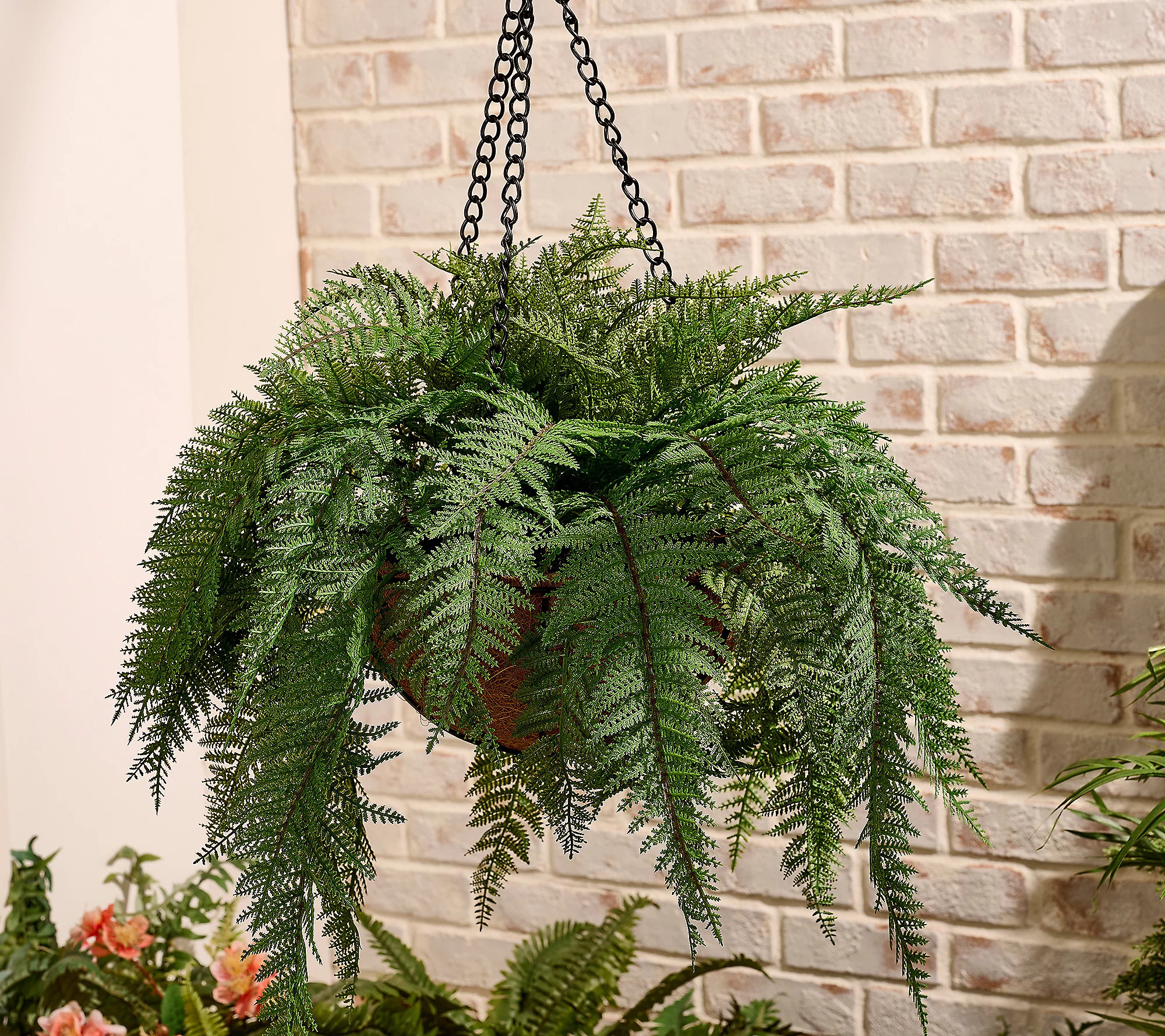 Garden Reflections 18"" Faux Fern with Faux Soil Hanging Basket | QVC