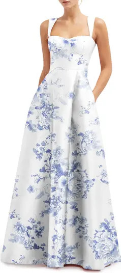 Floral Lace Up A-Line Gown | Nordstrom