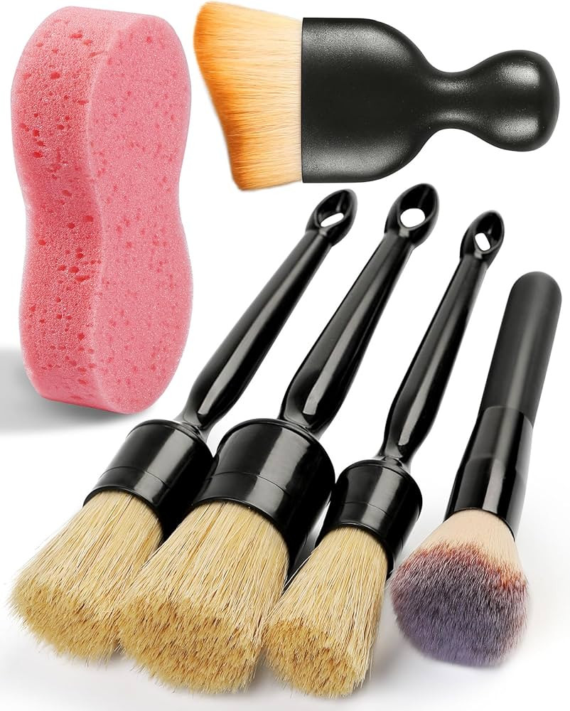 6PCS Car Detailing Brush Set, Ultra Soft Boars Hair Detail Brushes, Automotive Cleaning Brush Kit... | Amazon (US)