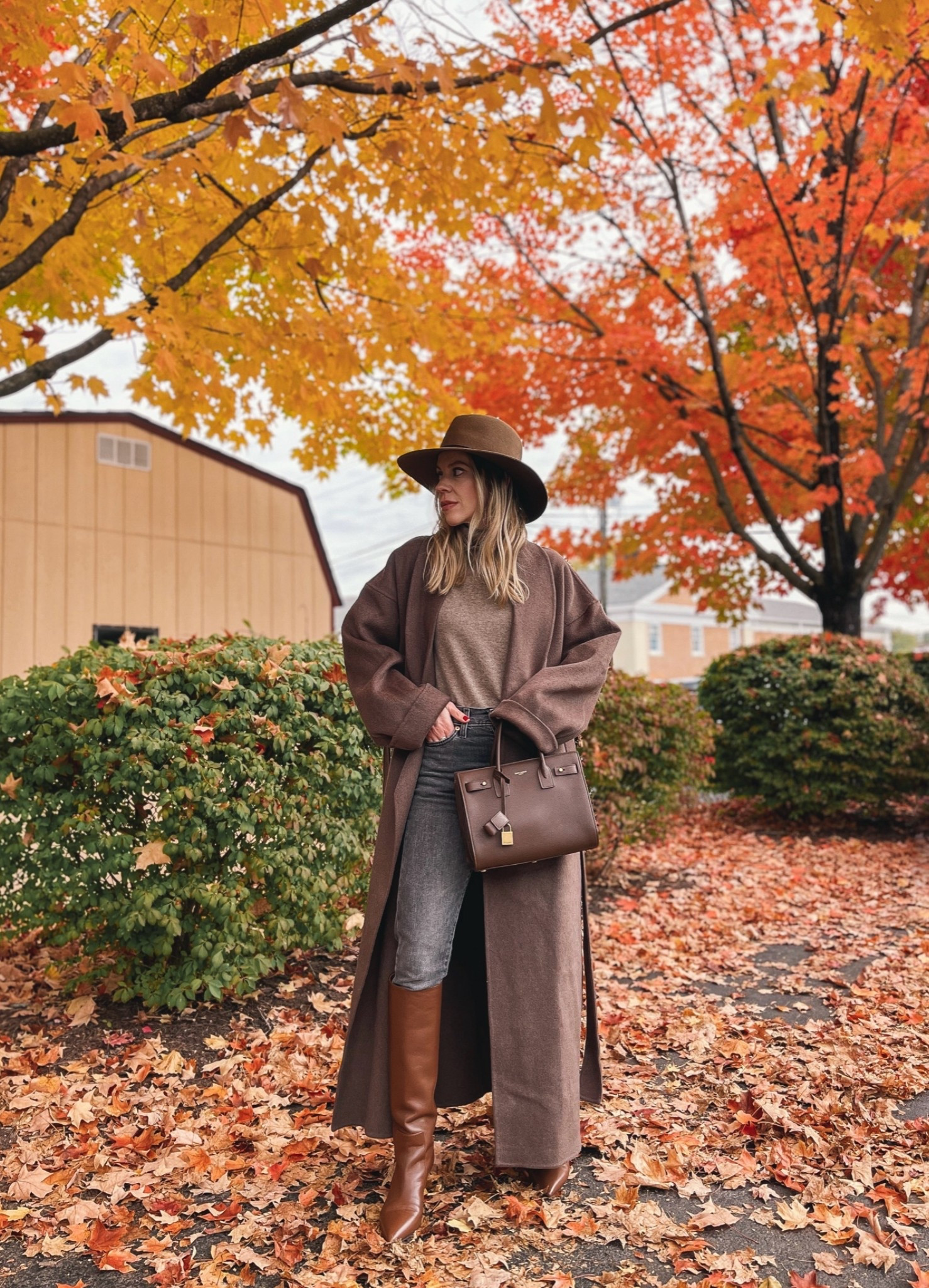 Classic fall outfit, dark brown wool coat, @Janessa Leone hat fall outfit, skinny jeans with tall boots fall outfit