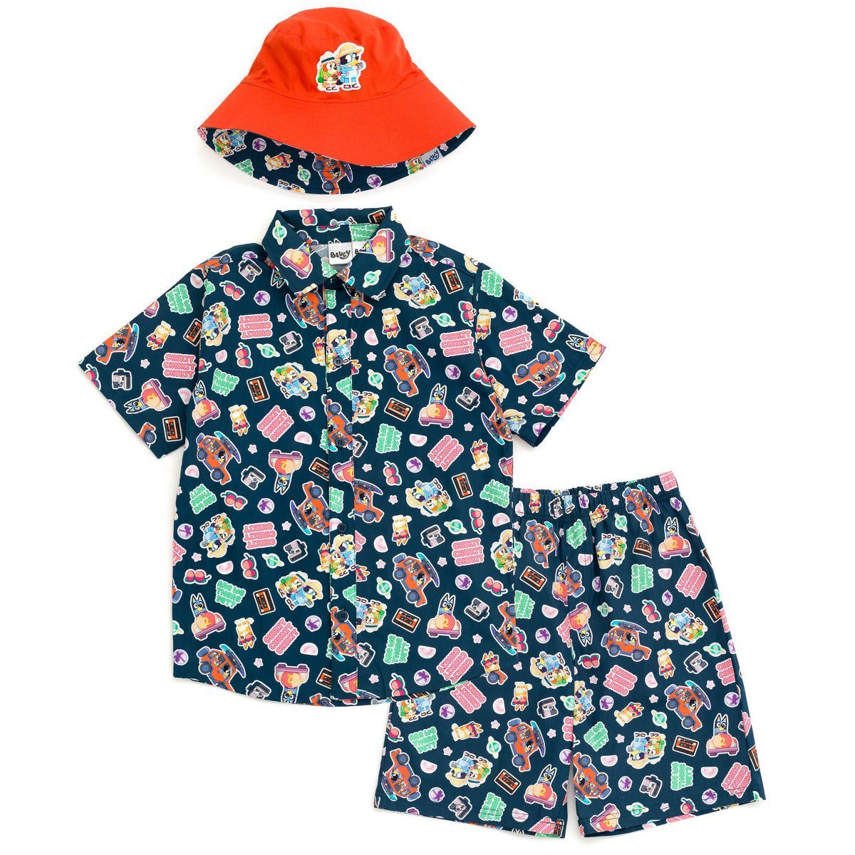 Bluey Button Down Shirt Shorts and Bucket Sun Hat 3 Piece Outfit Set Little Kid to Big Kid | Target