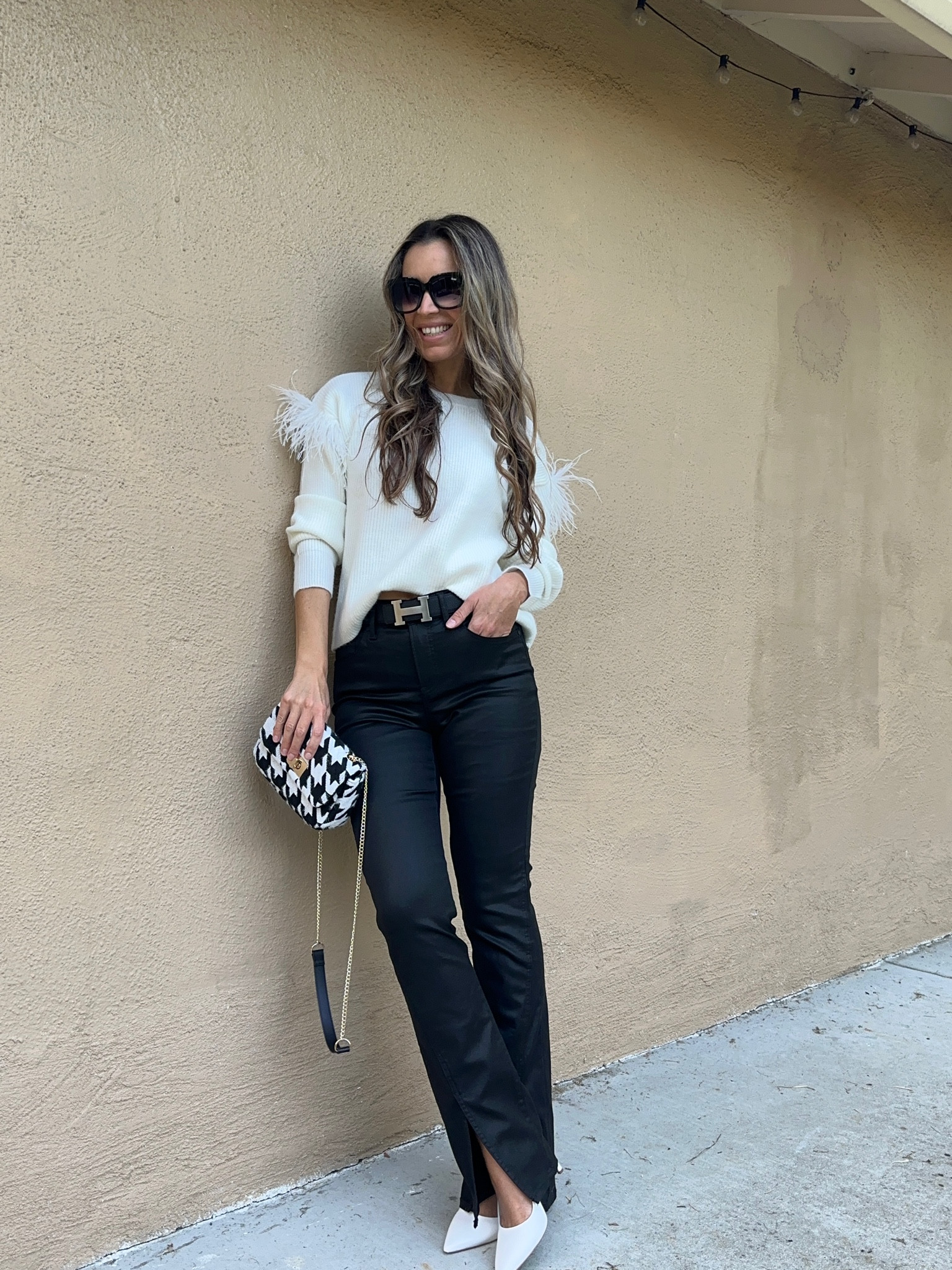 Jeans are black coated and true to size / wearing 4 regular
White sweater / size up. Wearing a Medium

White pumps true to size



#LTKSeasonal #LTKHolidaySale #LTKHoliday