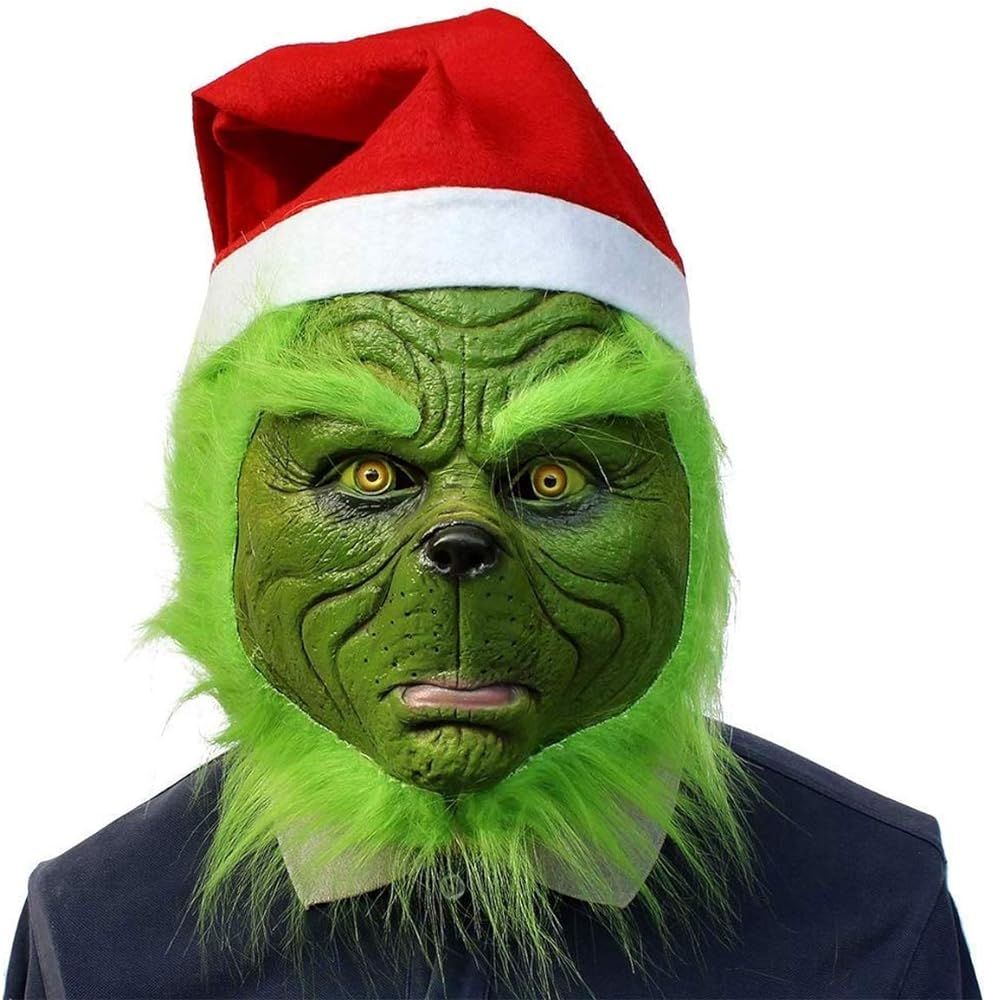 Cosplay Green Mask with Santa Hat Costume Funny Gloves Green Grinch Mask | Amazon (US)