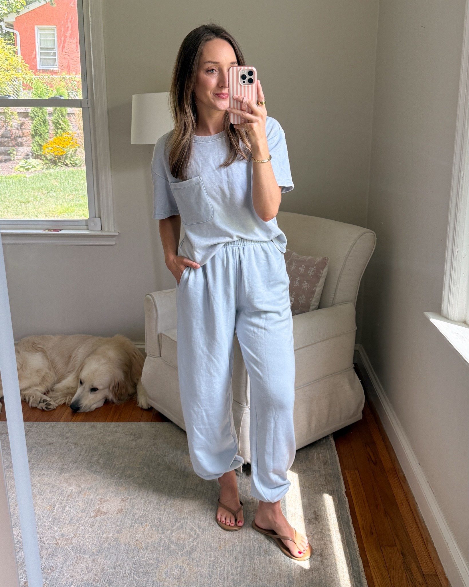 The pants from the set are on sale for 30% off! That makes the entire set $41. I’m wearing a small top and XS bottoms. The bottoms run quite large. ￼
