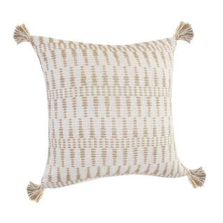 LR Home Natural Ivory / Beige Geometric Tasseled Durable Poly-Fill 20 in. x 20 in. Throw Pillow 1... | The Home Depot