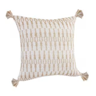 LR Home Natural Ivory / Beige Geometric Tasseled Durable Poly-Fill 20 in. x 20 in. Throw Pillow 1... | The Home Depot