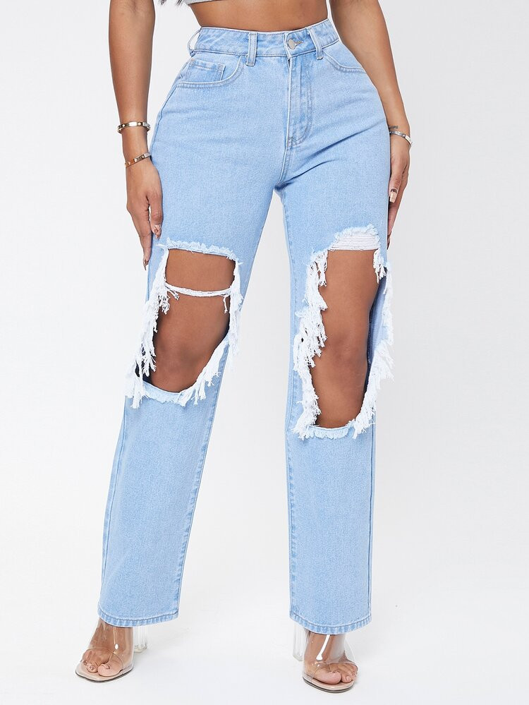 Cut Out Fringe Trim Curvy Jeans | SHEIN