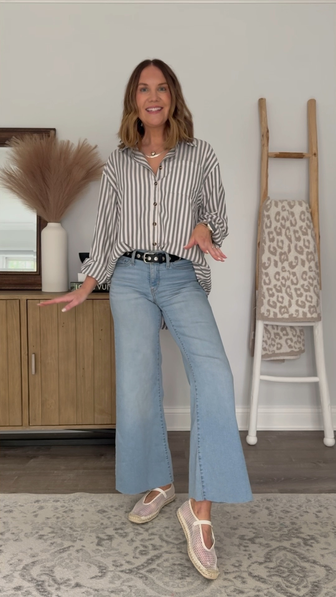 I love how this elevated casual outfit came together 🫶🏼 This striped button down is 100% cotton and a really good look for less. And it just dropped in new colors! Don’t be afraid to cut your jeans ✂️ I chopped off about 2” from the hem and love this new flattering fit!

Mention the word OUTFIT below and I’ll send you all the 🔗s! And I don’t make the rules but IG requires you to be following me or they won’t allow the message to come through😆

#amazonoutfit #amazonfashionfinds #workwearinspiration 

Work outfit, date night outfit, over 40 style, fashion DIY, Levi’s jeans, how to style, business casual, easy outfit, comfy chic style, fall outfit ideas, oversized button down for women, wide leg cropped jeans, mesh flats

#LTKOver40 #LTKStyleTip #LTKWorkwear