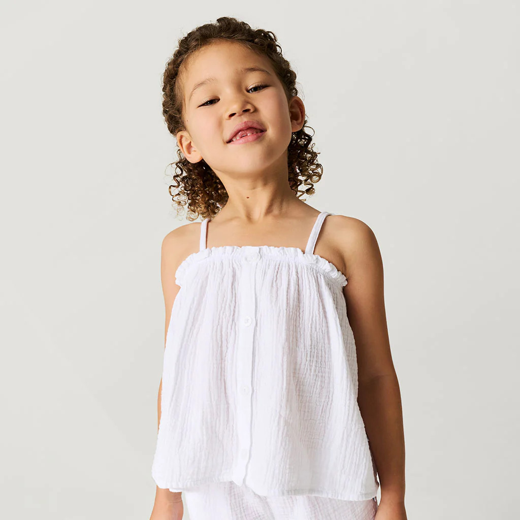 Solids White Sleeveless White Cotton Crinkle Cami | Posh Peanut® | Posh Peanut