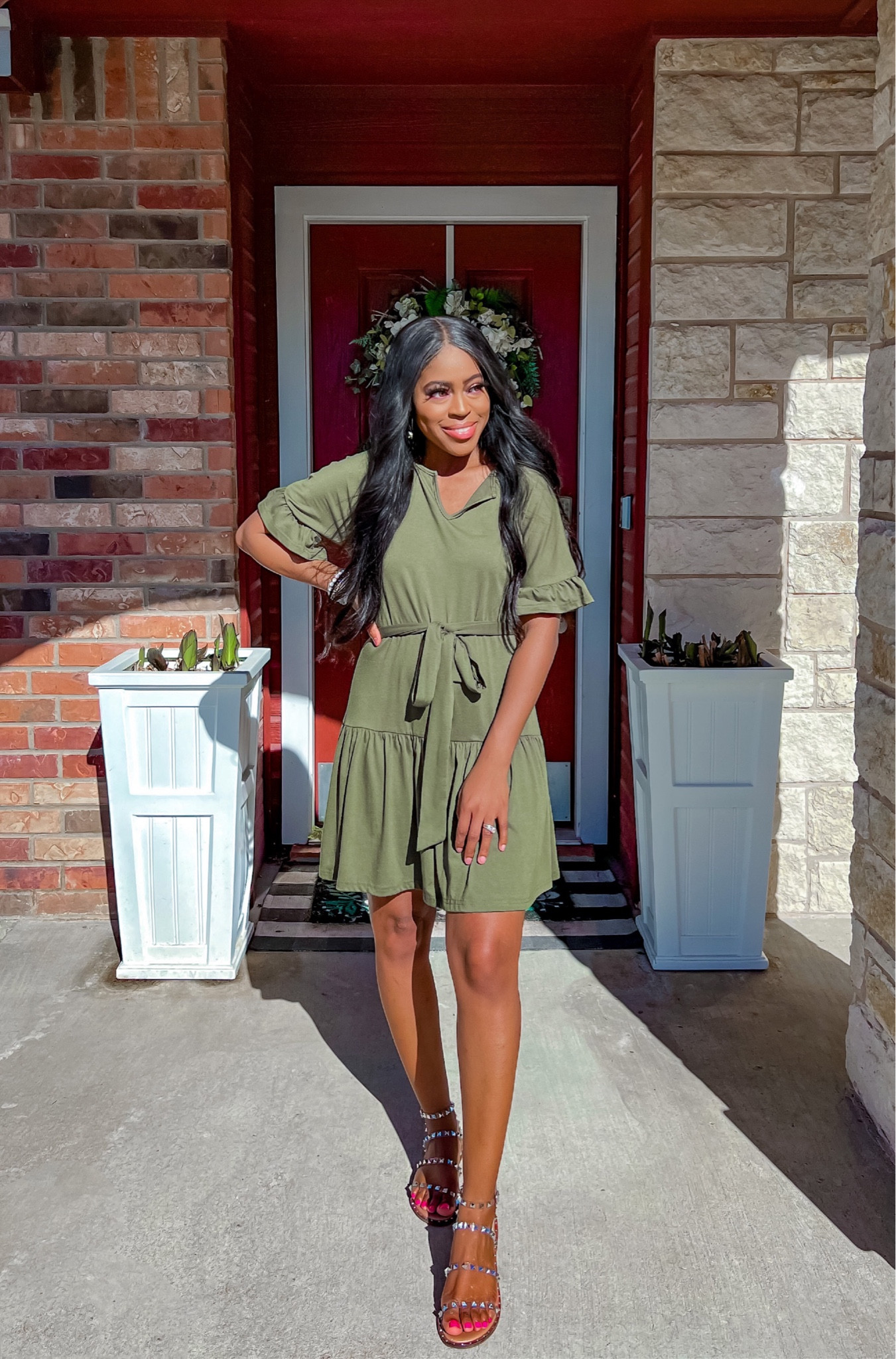 Dress(gifted): I am 5’4 wearing a size small, comfortable material, great length and removable belt. •Sandals: I went with my normal size.

#LTKshoecrush #LTKFind #LTKstyletip