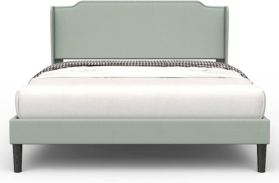 BONSOIR Queen Size Bed Frame Traditional Upholstered Low Profile Platform with Wing Back and Nail... | Amazon (US)