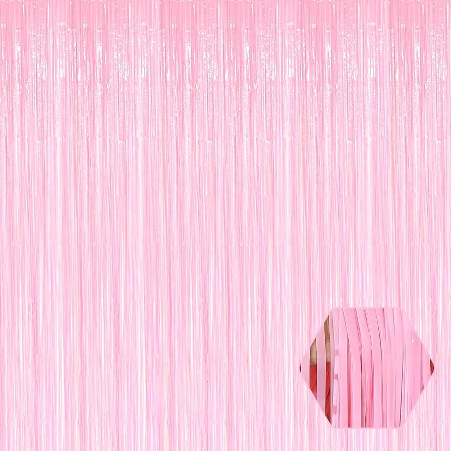 3 Pack Macaron Pink Foil Fringe Curtain Backdrop, 3.28Ft x 8.2Ft Metallic Tinsel Foil Fringe Stre... | Amazon (US)