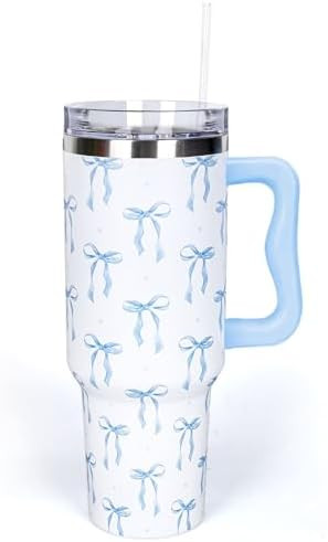 Whaline 40 Oz Blue Bow Tumbler with Handle Straw and Lid Bow-Knot Travel Coffee Tumbler Cup for W... | Amazon (US)