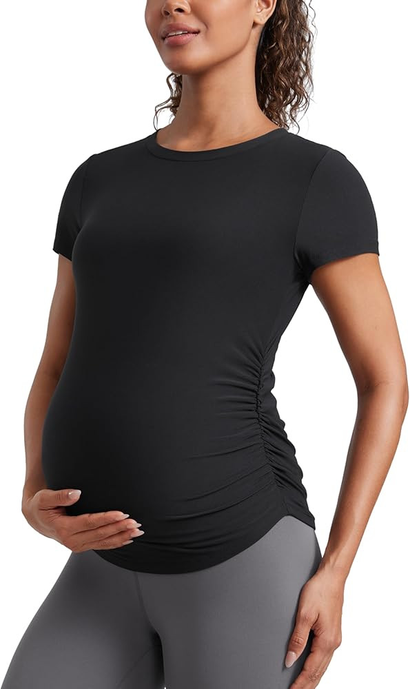 CRZ YOGA Cloudweight Maternity Shirts for Women Pregnancy Short Sleeve Side Ruched Tops Soft Work... | Amazon (US)