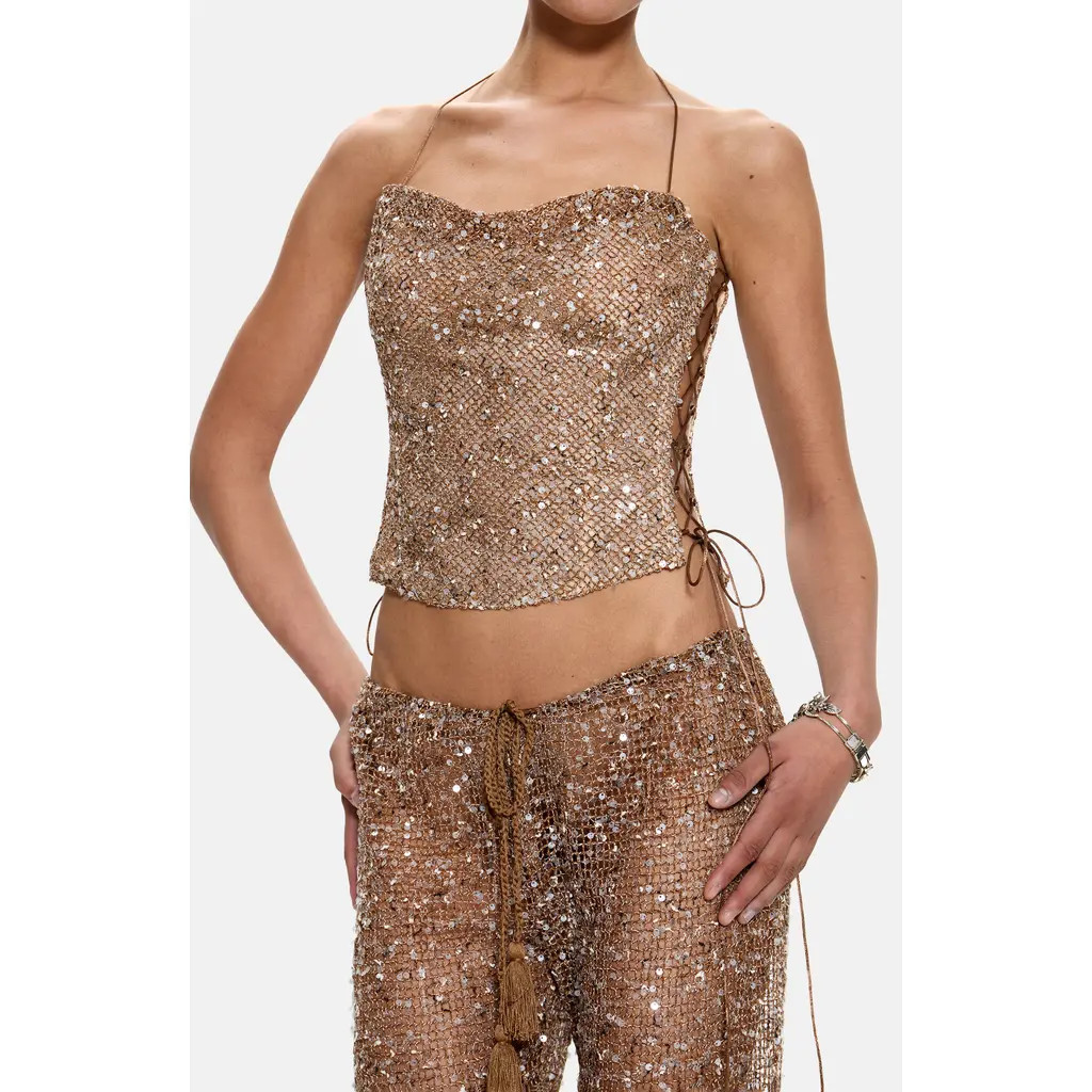 JADED LONDON Deva Sequin Knit Corset Top in Gold at Nordstrom, Size 10 | Nordstrom