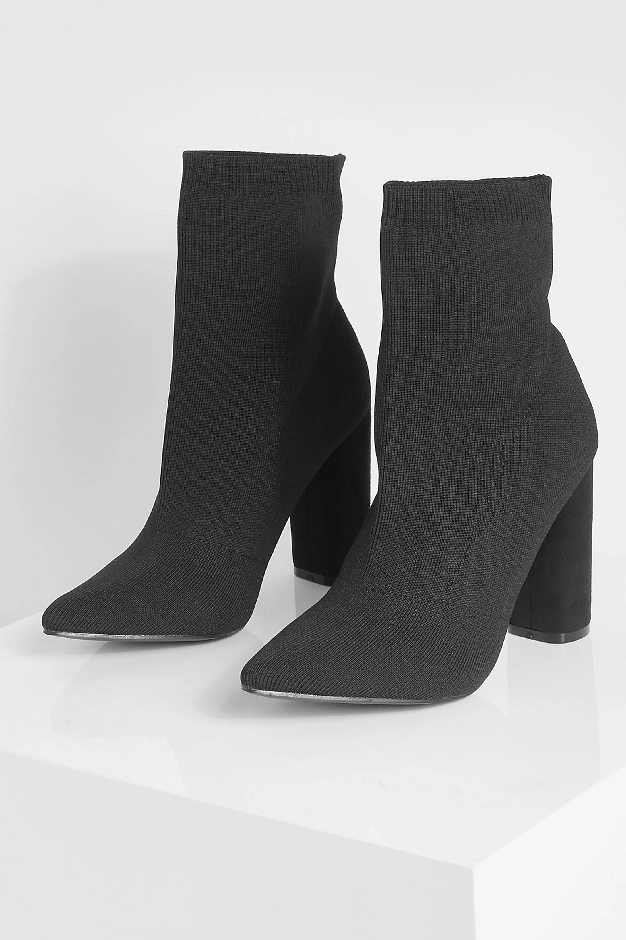Knitted Block Heel Sock Boots | Boohoo.com (US & CA)