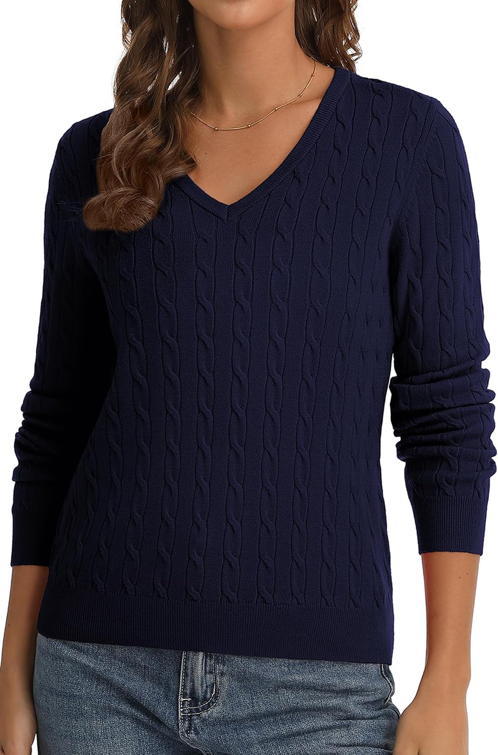 QUALFORT Cable Knit Sweater for Women Lightweight Long Sleeve Pullover | Amazon (US)