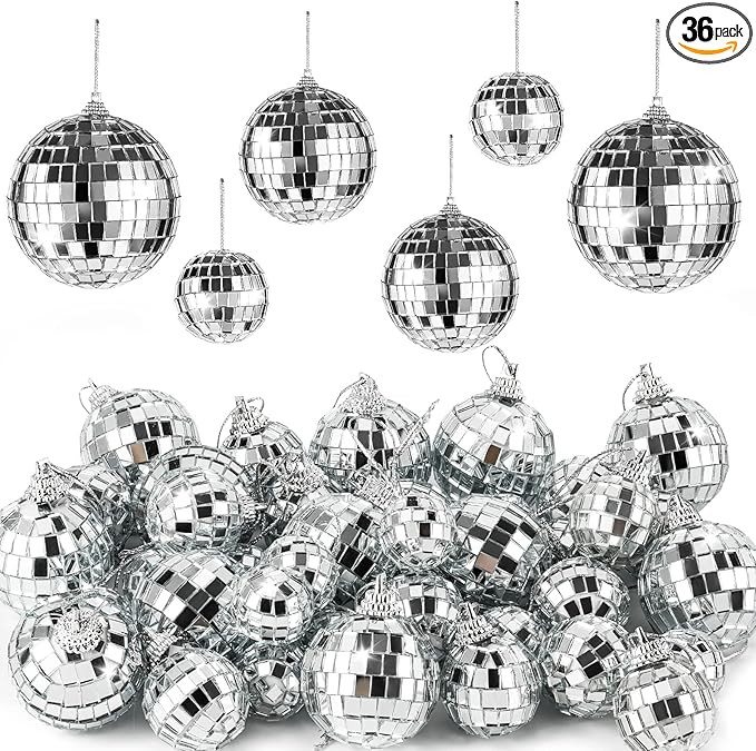 36 Pieces Mirror Disco 4D Ball Silver Hanging Disco 4D Ball Small Party Mirror Balls Cool Reflect... | Amazon (US)