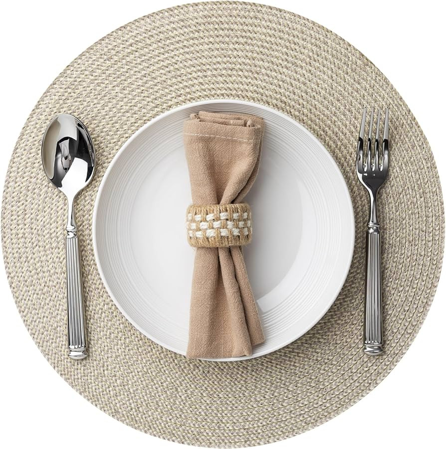 Round Placemats Set of 6 Plastic Woven Placemats Washable Wipeable Table Mats for Dining Table He... | Amazon (US)