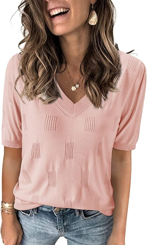 Arach&Cloz Women's Lightweight Summer Tops Casual Short Sleeve Blouses Shirts | Amazon (US)