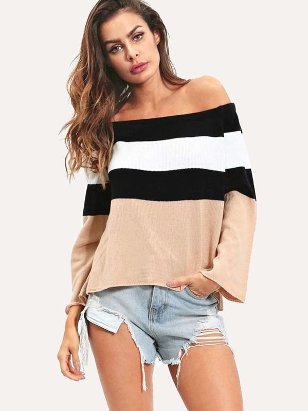 Off The Shoulder Colorblock Jumper | SHEIN