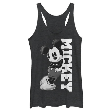 Women s Mickey & Friends Black and White Mickey Mouse Racerback Tank Top Black Heather X Small | Walmart (US)