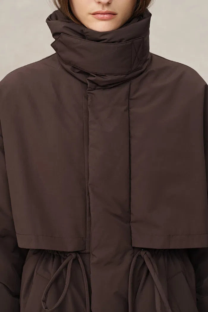 Maddalena UltraLight Brown Long Down Coat in Tear and Water Repellent | Fabrique