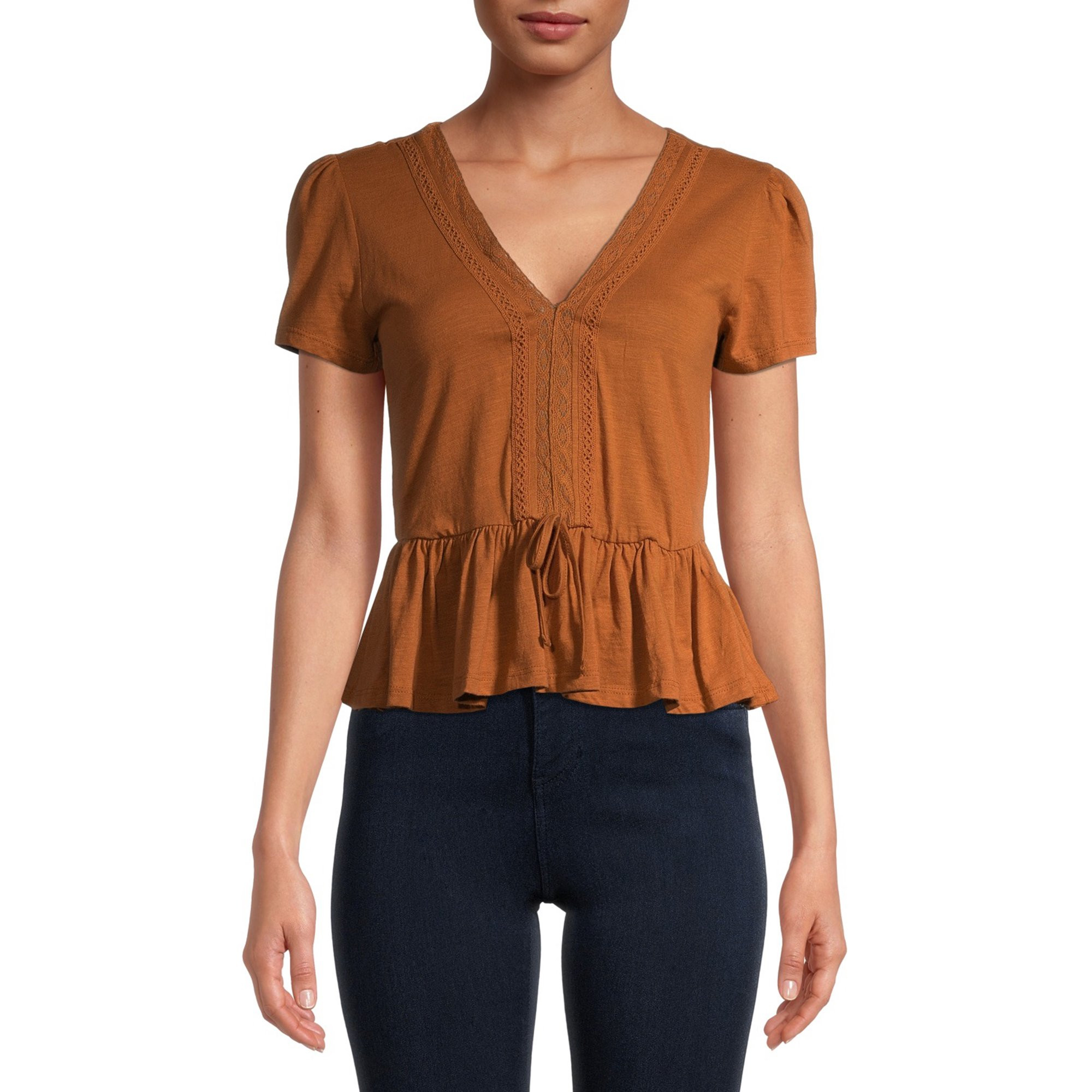 Derek Heart Juniors' Peplum Top with Lace Trim | Walmart (US)