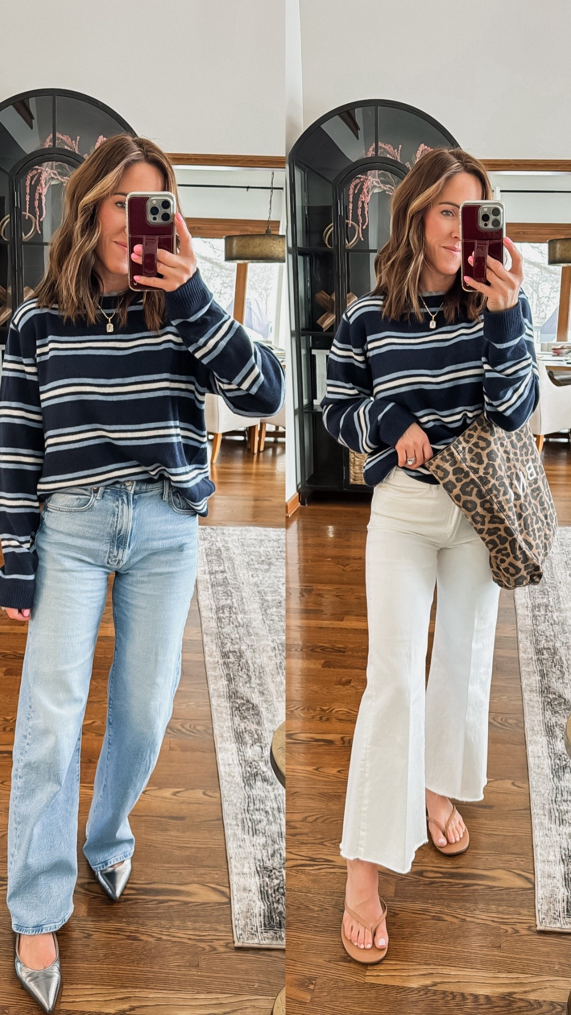 Classic stripes. Wear now and later into Spring. 
Small sweater 
Both jeans tts - 25 regular 

#LTKgrwm #LTKOver40 #LTKSeasonal