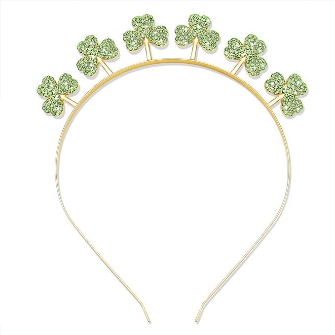 St Patrick's Day Headband Rhinestone Shamrock HAPPY ST.PATRICKS Letter Hairband Crystal Irish Gre... | Amazon (US)