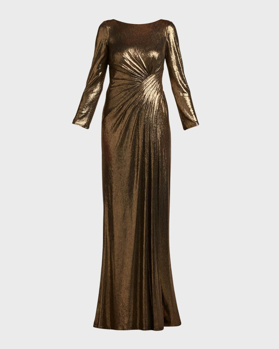 Tadashi Shoji Ruched Metallic Jersey Column Gown | Neiman Marcus