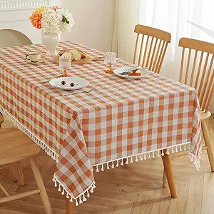 JIALE Fall Gingham Tablecloth Rectangle Cotton Linen Fabric Checkered Table Cloth with Tassel Was... | Amazon (US)