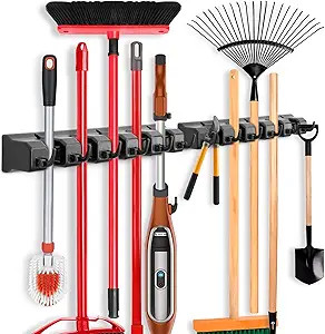 IMILLET 2 Pack Mop and Broom Holder, Wall Mounted Organizer Mop and Broom Storage Tool Rack with ... | Amazon (US)