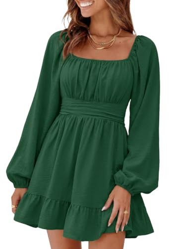 Dokotoo Square Neck Fall Dress for Women 2026 Elastic Waist Dark Green S | Amazon (US)