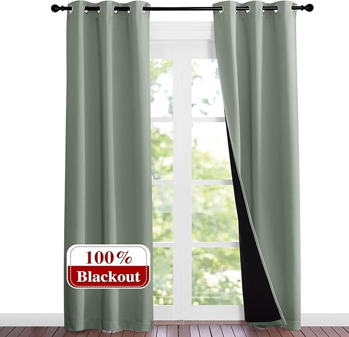 NICETOWN Greyish Green Blackout Curtains 84 inches Long, Full Light Blocking Drapes with Black Li... | Amazon (US)