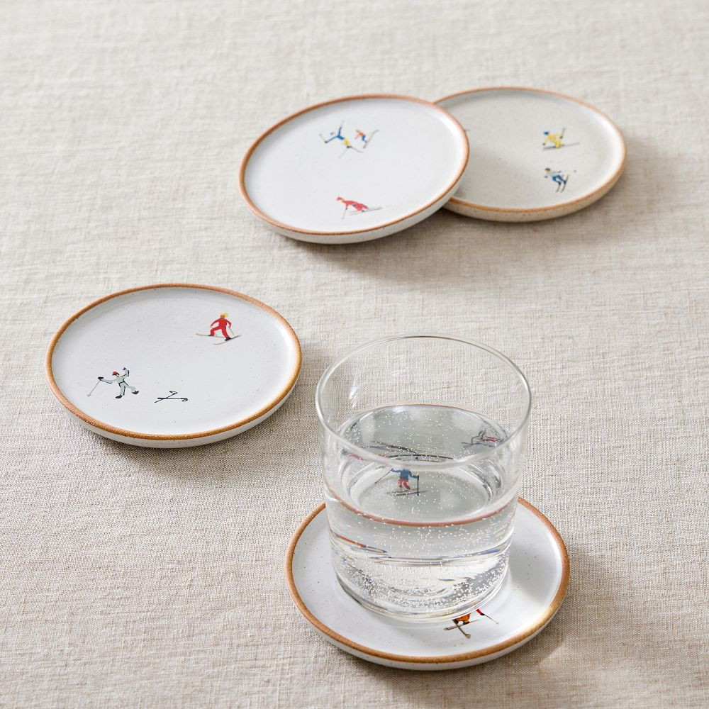 St. Jude Holiday Skier Stoneware Coasters | West Elm (US)