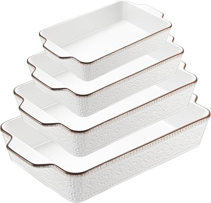 ONEMORE Casserole Dishes for Oven, Ceramic Baking Dish Set of 4, Non-Stick Lasagna Pans with Hand... | Amazon (US)