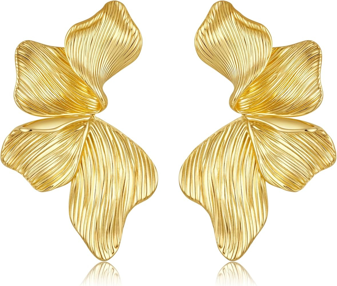 HANRESHE Lightweight Gold Silver Flower Earrings Trendy Leaf Statement Earrings Jewelry Gift | Amazon (US)