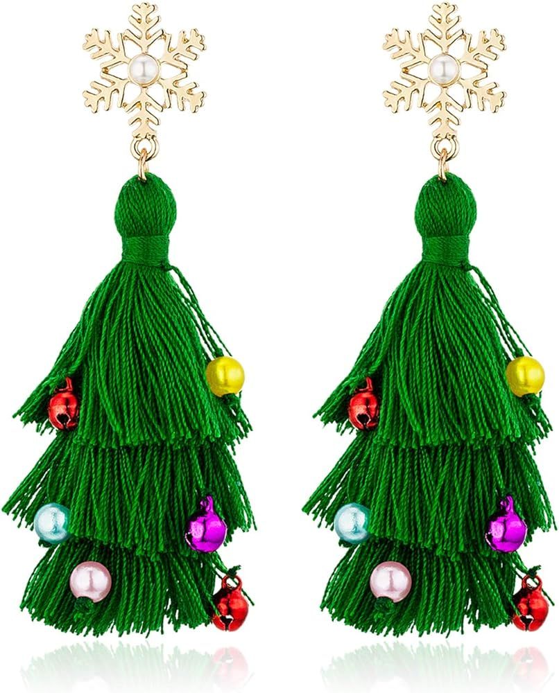 Lightweight Christmas Tree Tassel Beaded Earrings, Bohemian Dangle Drop Green Earrings, Twined with  | Amazon (US)