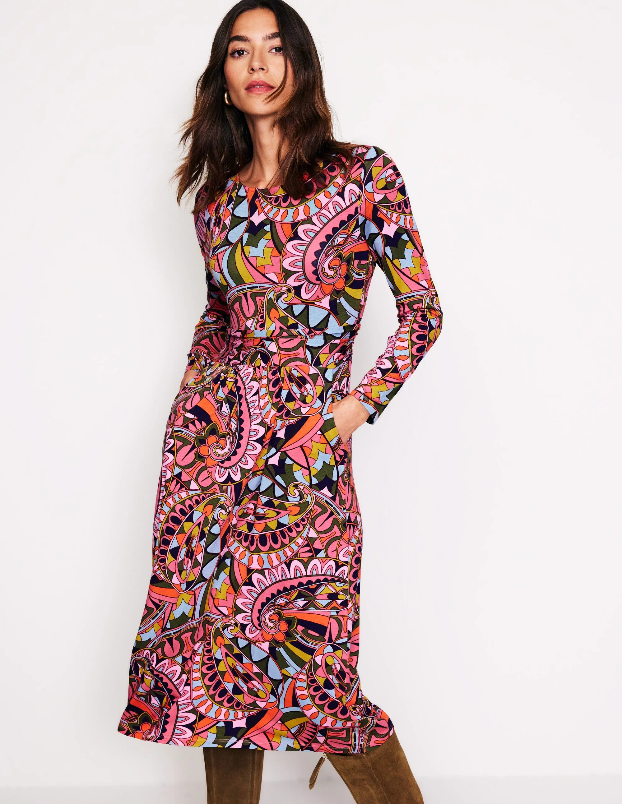 Amelie Long Sleeve Midi Dress-Multi, Kaleidoscopic Paisley | Boden (US)